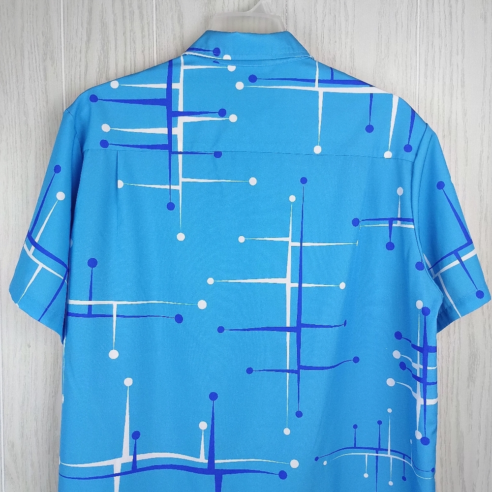Royaura Hawaiian Blue Lines Pattern XL button down thin beach shirt color - Picture 6 of 13